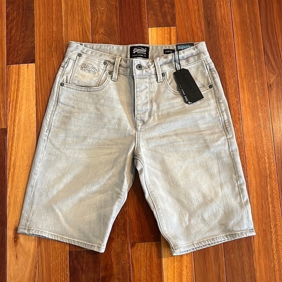 ⭐️ New SuperDry Biker Denim Jean Shorts Buttonfly Sz 28 - Picture 1 of 9